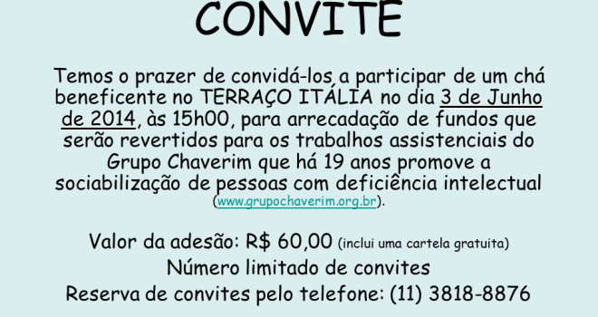 CHÁ-BINGO EM PROL DO CHAVERIM CHÁ-BINGO EM PROL DO CHAVERIM
